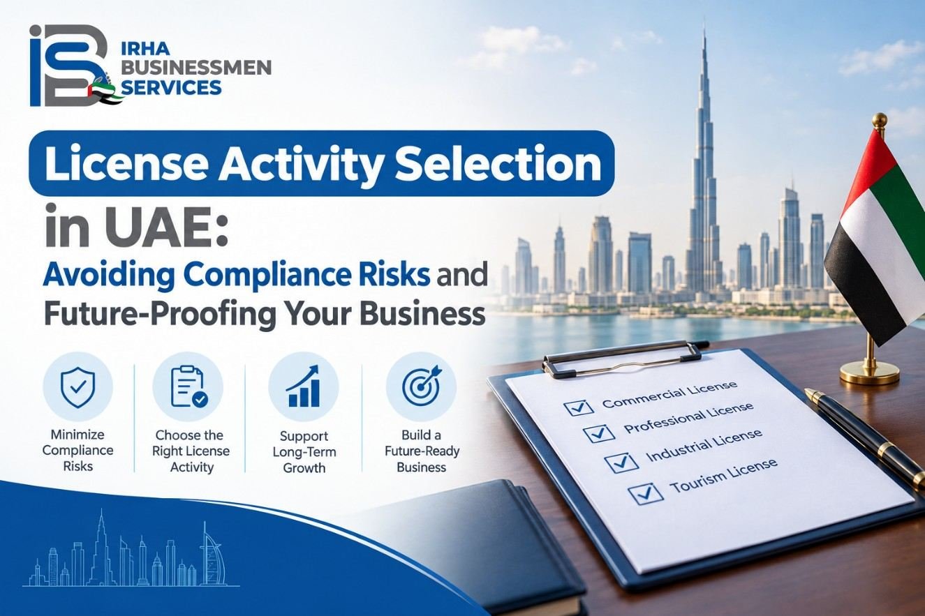 license-activity-selection-uae 2 License Activity Selection in UAE: guide to avoiding compliance risks, with a license checklist and Dubai skyline